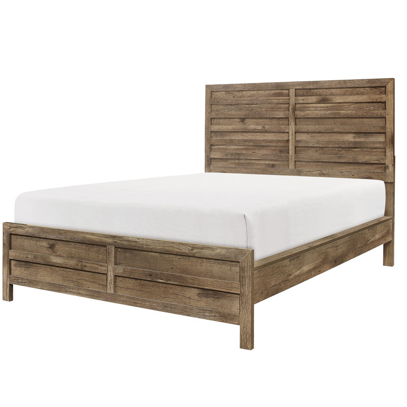 Grand lit en bois patiné vieilli, mobilier au design rustique, lit fini