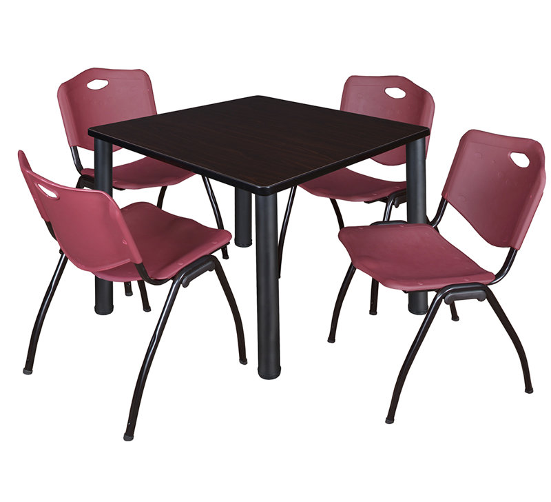Plateau de table Kee Square, 4 chaises empilables, H 36 po x l 29 po x P 29 po, Gris, Noir