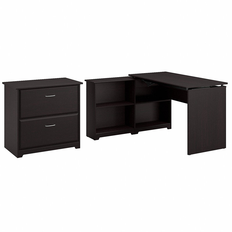 Ensemble de bureau et classeur Cabot, Chêne espresso