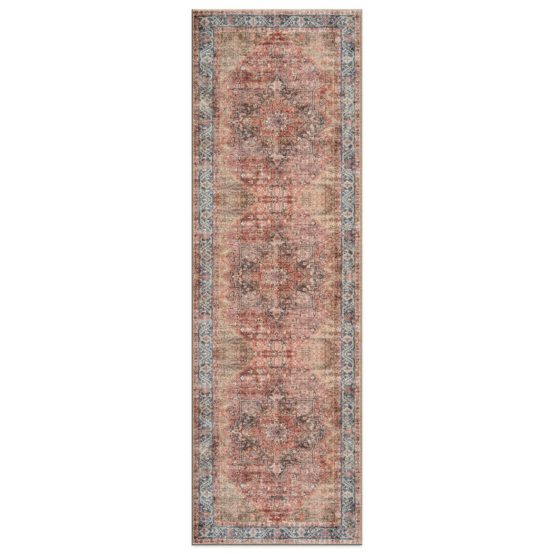 Calista Multi Vintage Rug – Machine Washable Flat Pile With Non-Slip Backing, Runner 2'6" x 8', Multi