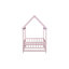 Lit simple en bois avec structure de toit et garde-corps de sécurité, rose