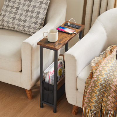 Slim Charging End Table With Storage - For Small Spaces And Bedroom