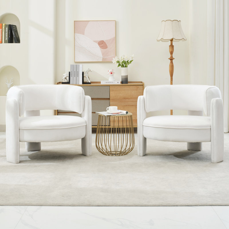 Upholstered Barrel Chair(Set of 2), White Velvet