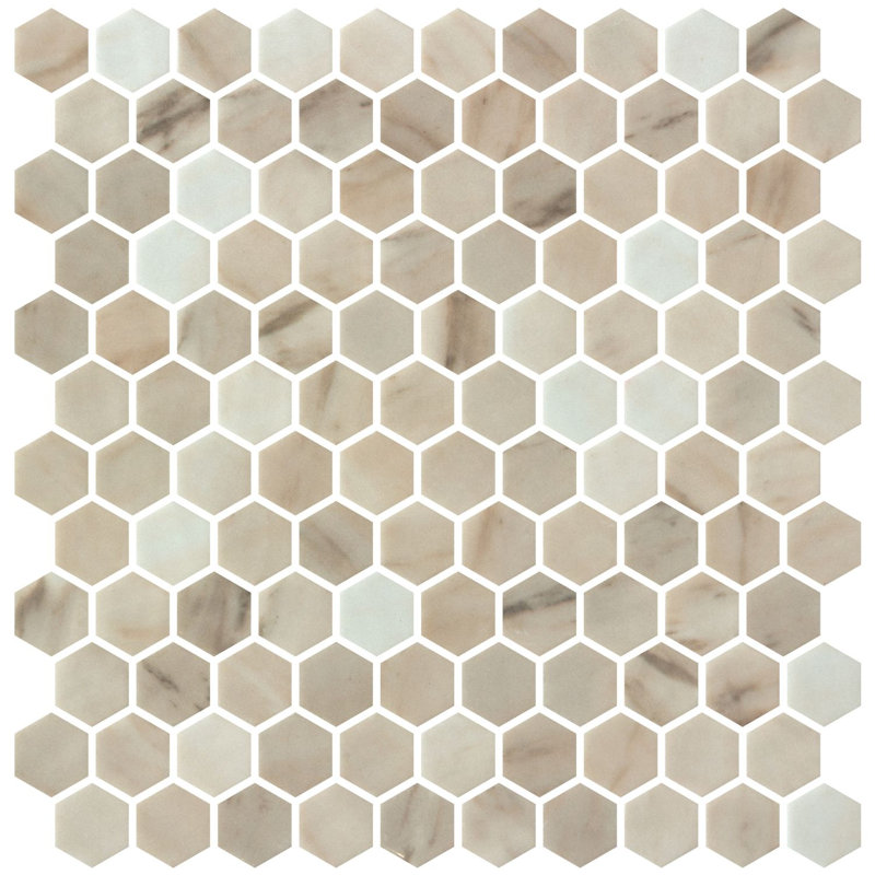 Vargal 1-in. Honeycomb Marble Look  Recycled Glass Hexagon Wall & Floor Mosaic Tile, Eivor