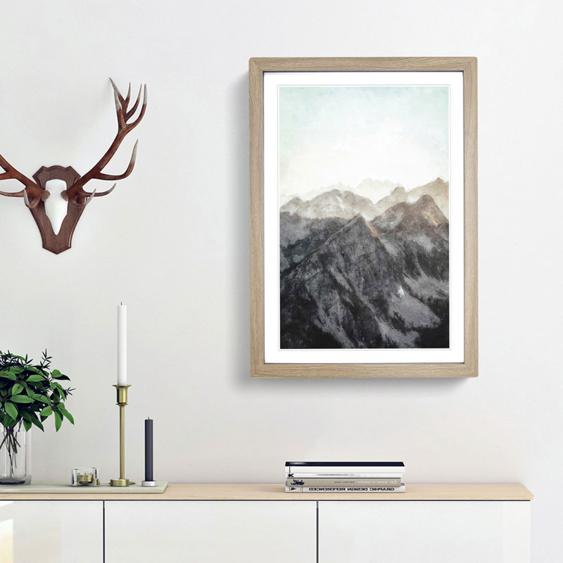 Mountain Range - Picture Frame Painting Print, 87cm H x 62cm W x 2cm D, Oak Framed