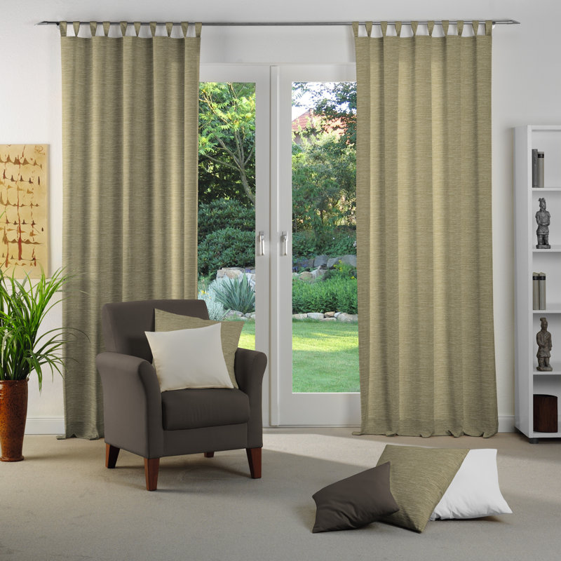 Polyacrylic Opaque Tab Top Curtain Panel, 132cm Width x 335cm Drop, Ocher