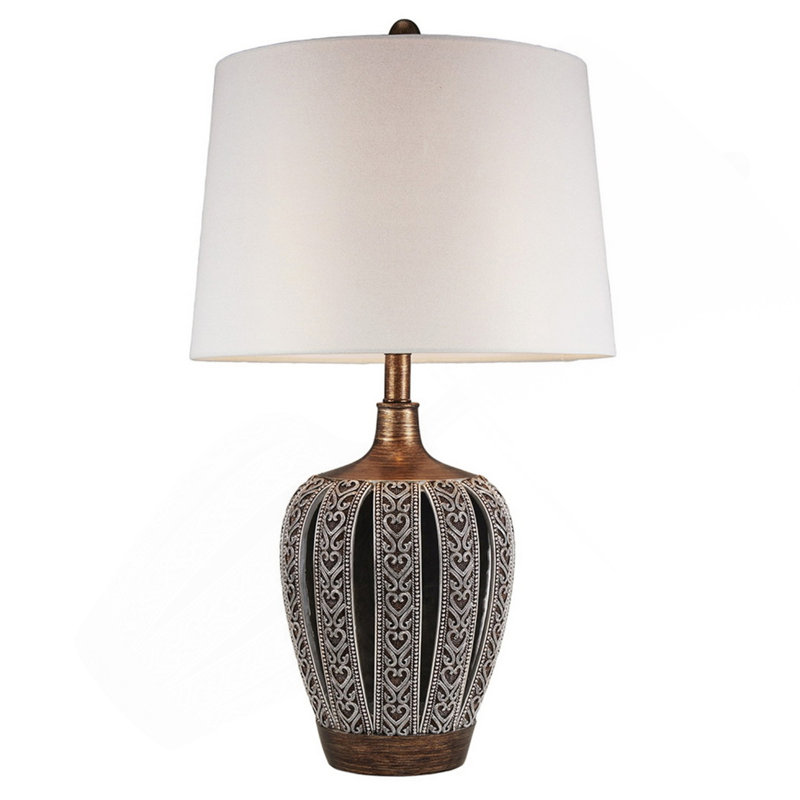 Grande lampe de table en polyrésine 28,25 po «Everly» avec finition brune et abat-jour blanc