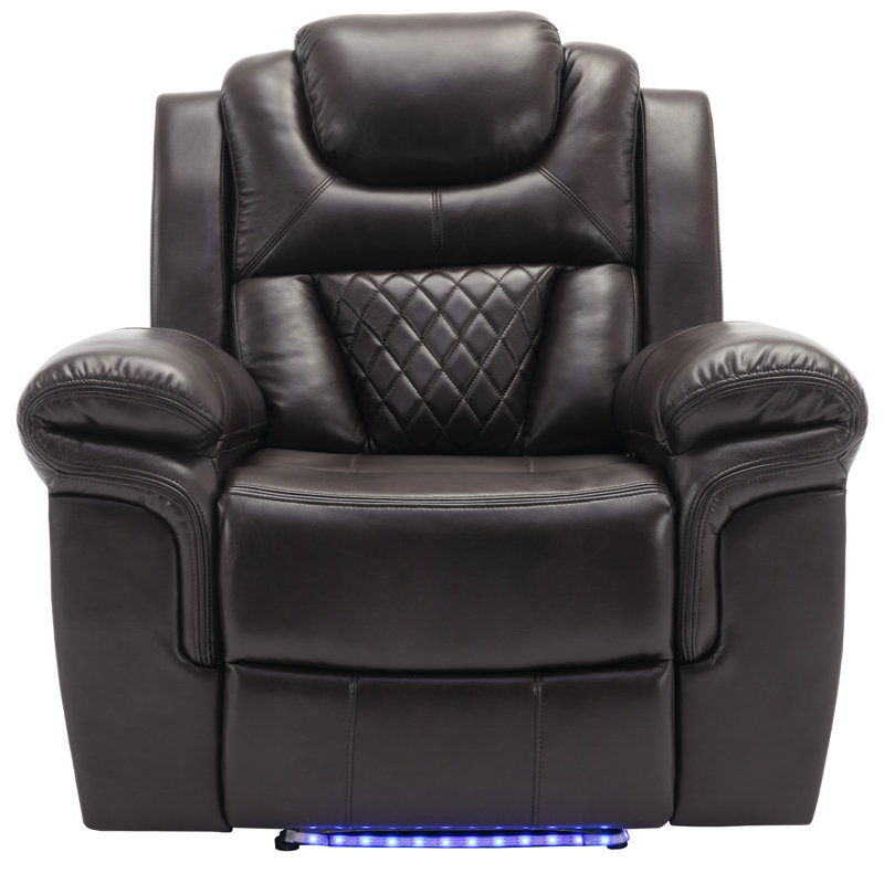 Home Theater Seating Manual Recliner Chair With LED Light Strip For Living Room, Brown Faux Leather