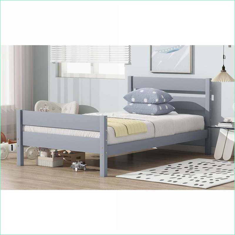 Lit plateforme simple en bois d'hévéa - aucun sommier requis, rangement sous le lit, gris pour les petits espaces, Gris