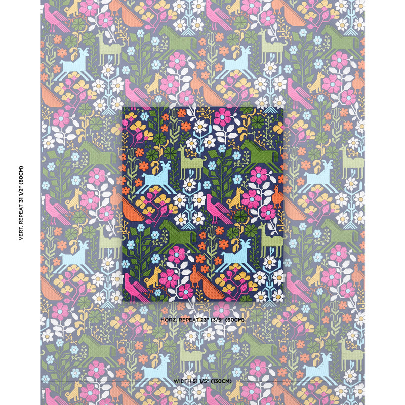 Lupita Embroidery Fabric, Pink/Green/Navy