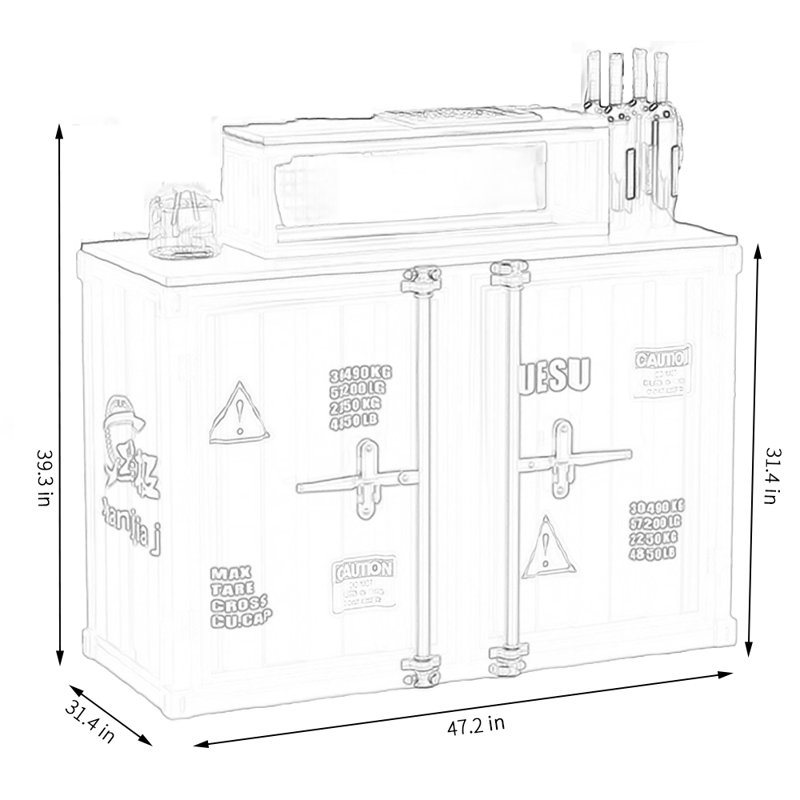 Buffet de style contenant avec plateau en bois 47,24, 39.3" H x 59.1" W x 31.4" D