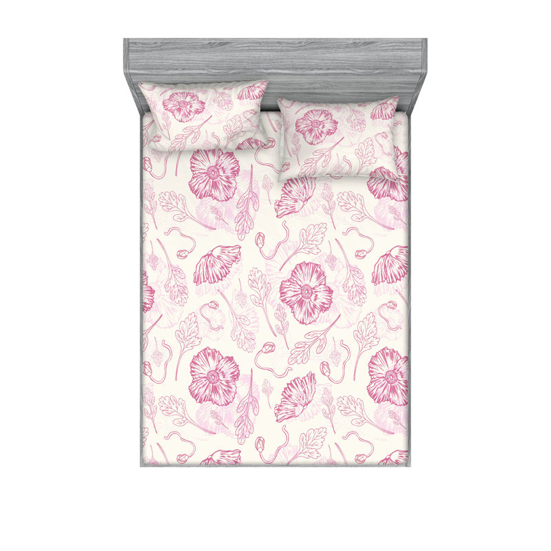 Drap-housse et taie décorative Ambesonne Boho Poppy neutre blanc cassé pâle