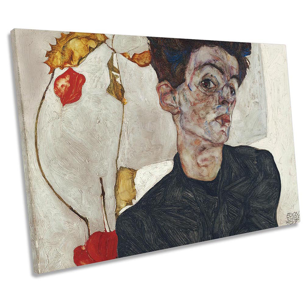 Egon Schiele Self-Portrait With Physalis - Wrapped Canvas Print
