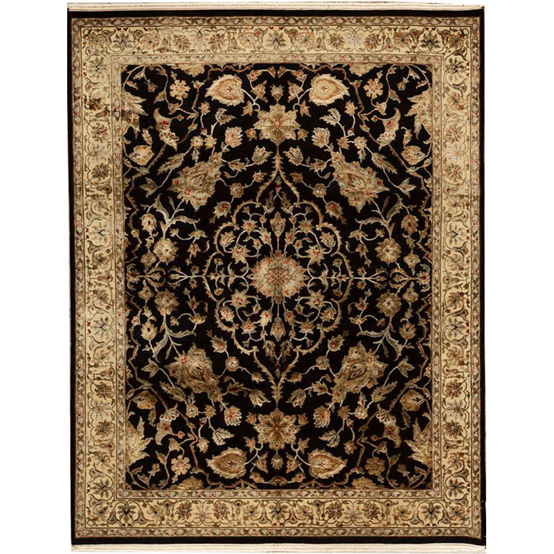 Tapis noir et doré de haute qualité noué à la main