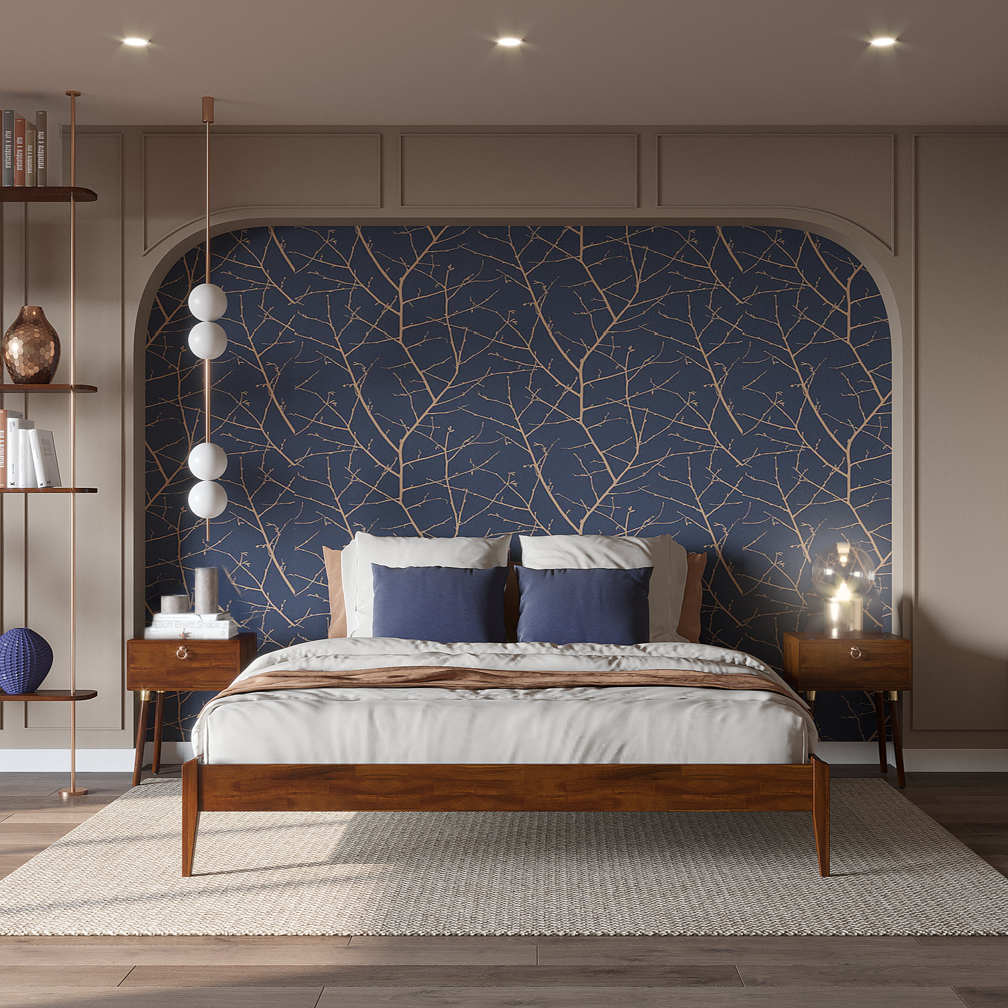 Finney Solid Wood Platform Bed without Headboard, Mid-Century Modern Bed Frame - King