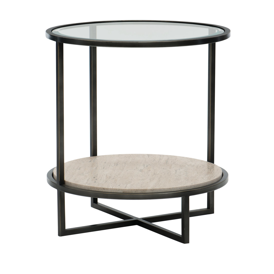 Harlow Glass Top Cross Legs End Table with Storage Bernhardt
