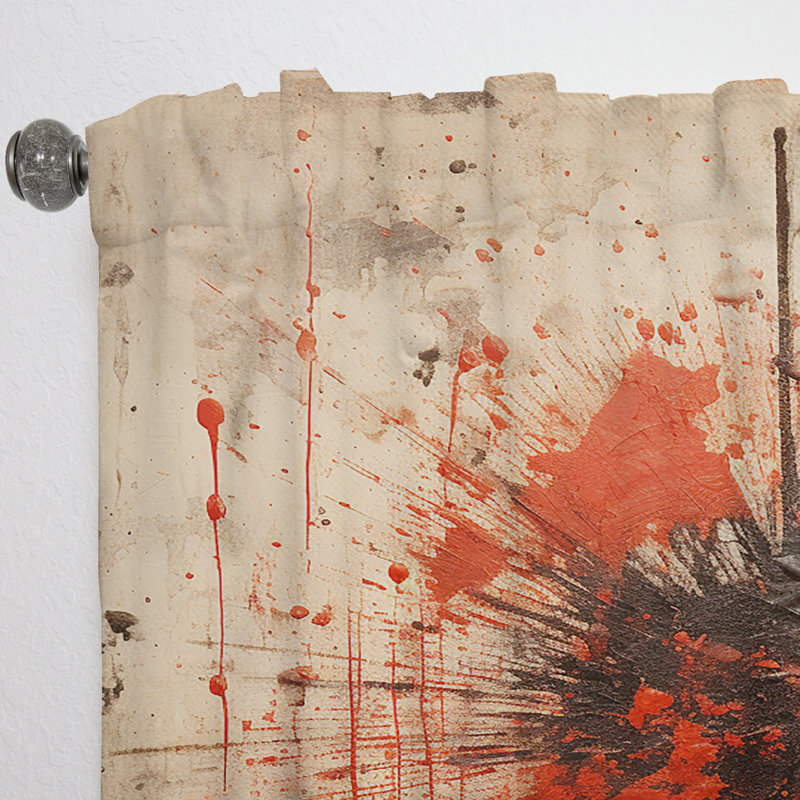 Banff Red Brown Medieval Siege Abstract Collages - Modern Velvet Curtain - Room Darkening - 1 panel, 52" W x 95" L