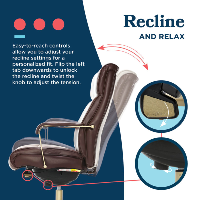 Brown Bonded Leather Ergonomic Executive Office Chair with Lumbar Support