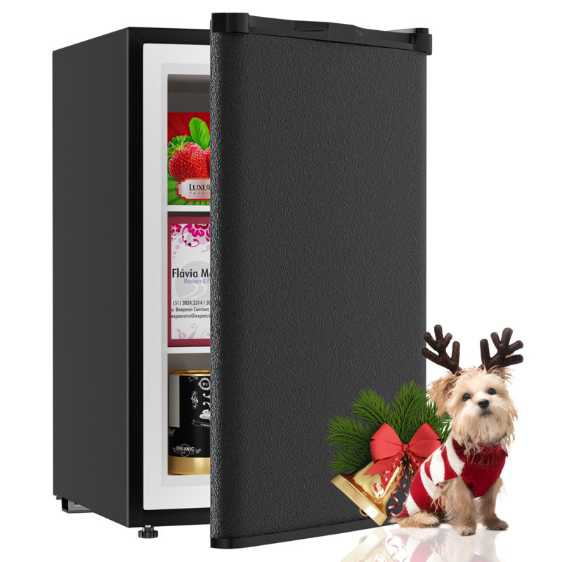 Congélateur vertical en acier de 3,0 pieds cubes, mini congélateur autoportant avec 7 réglages de température réglables, congélateur compact avec tablettes amovibles, porte réversible en acier inoxydable, noir