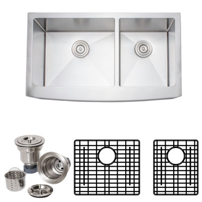 New Chef’s 35.88'' L Double Bowl Stainless Steel Kitchen Sink