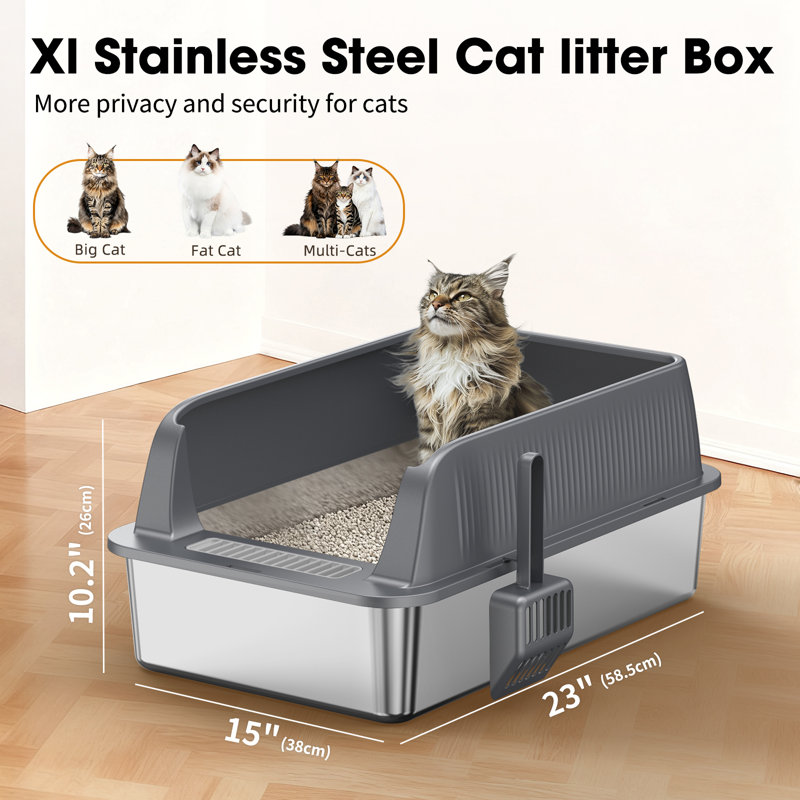 Litière pour chat en acier inoxydable, Black/Silver
