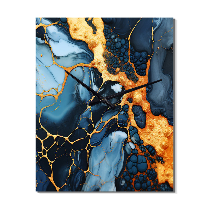 Lava Marble Art Liquid Orange And Blue II - Abstract Painting Wall Clock Oversized, Grand