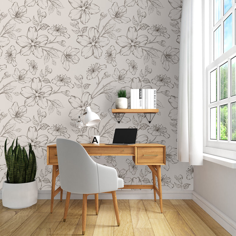 Papier peint pelez et collez Black Line Flowers Ambe, l 24 po x L 50 po