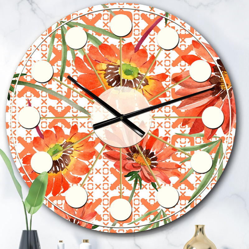 Horloge murale Floral Botanical Retro I - Mid-Century, Surdimensionné