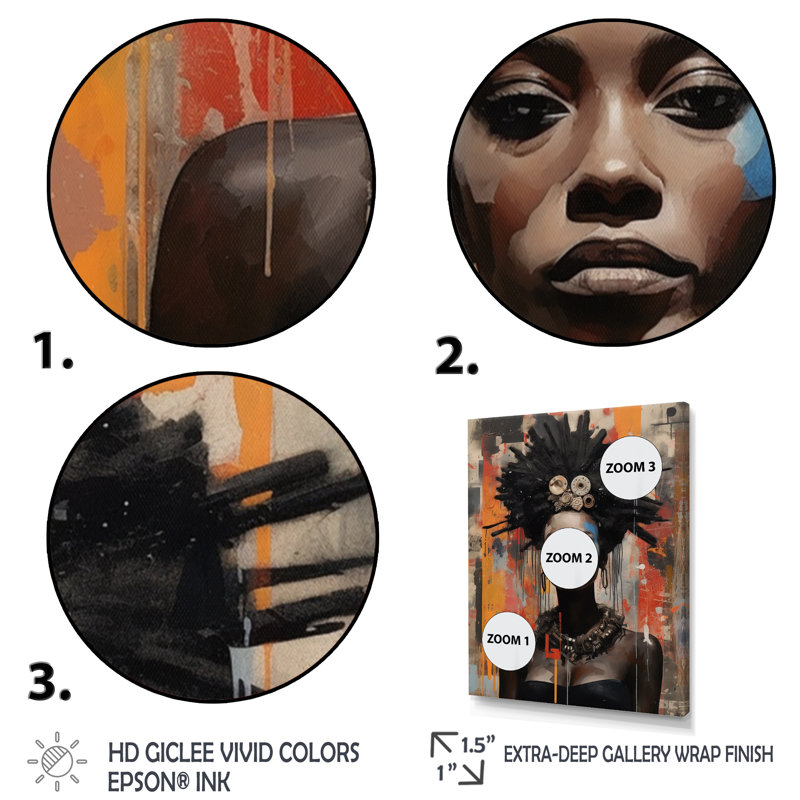 Urban Urban Tribal Queen - imprimé africain, H 32 po x l 16 po x P 1 po, Cadre flottant blanc