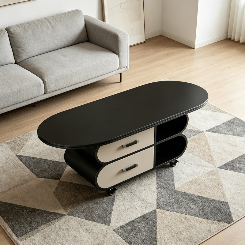 Table basse de style crème de luxe italienne légère, H 17,71 po x L 35,43 po x l 17,71 po, Noir