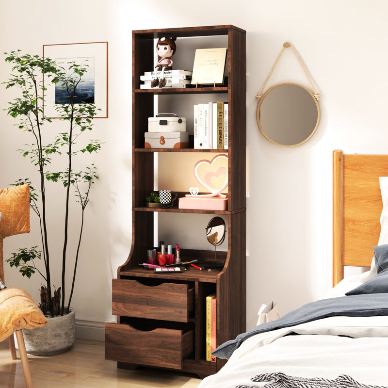 Table de chevet pour chambre à coucher avec 2 tiroirs et amplement d'espace pour un décor captivant, Noyer