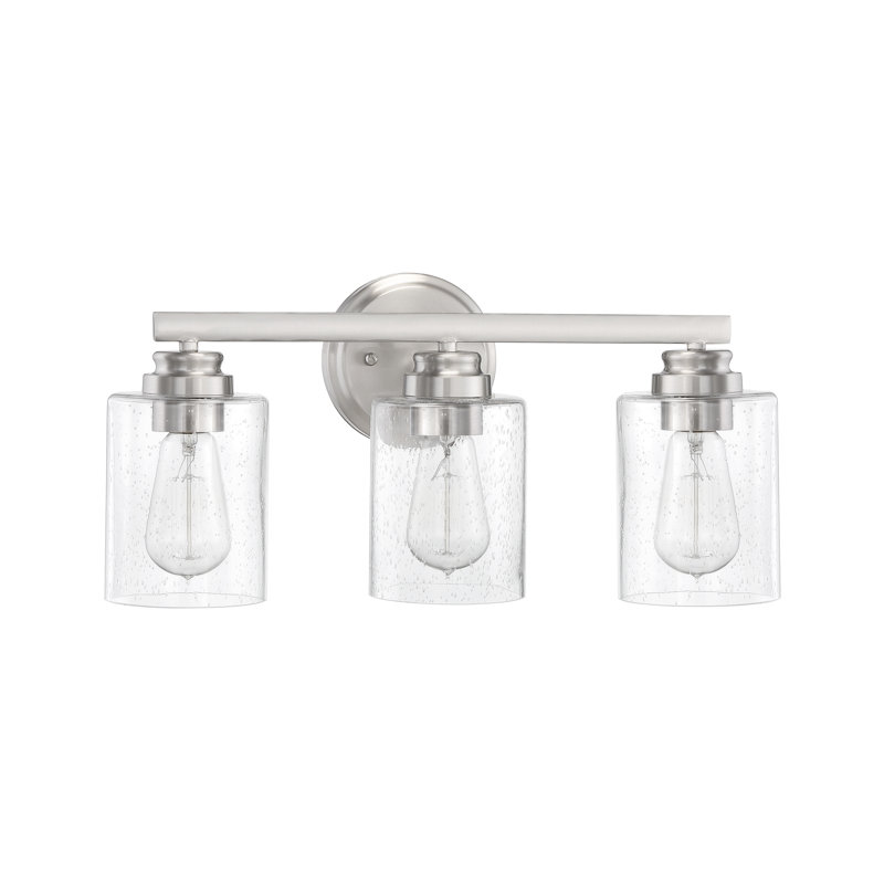 Éclairage pour salle de bain 3 lumières à intensité variable, Martelée transparente, Nickel poli brossé