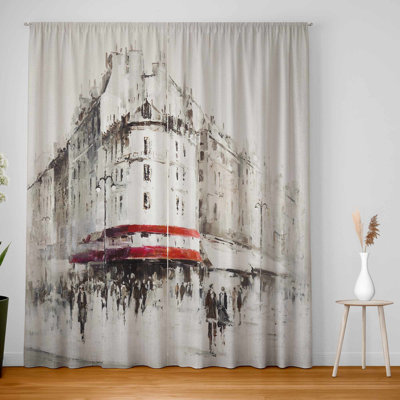 White Street with Red Accents Blackout Curtains - Home Decor