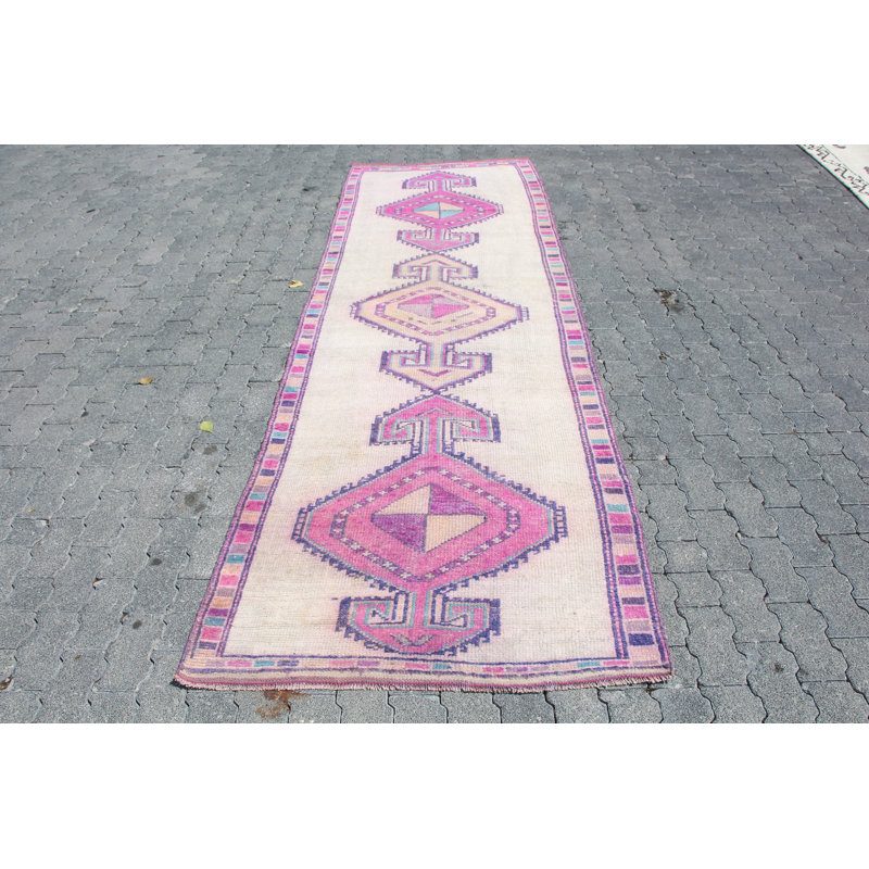 Tapis turc rétro Herki: chemin de fer beige antique Anatolian pour les couloirs et les couloirs