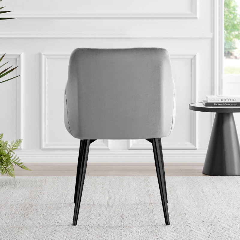 Calley Velvet Bucket Tub Chairs with Tapered Metal Legs and Vertical Stitching, Black, Grey