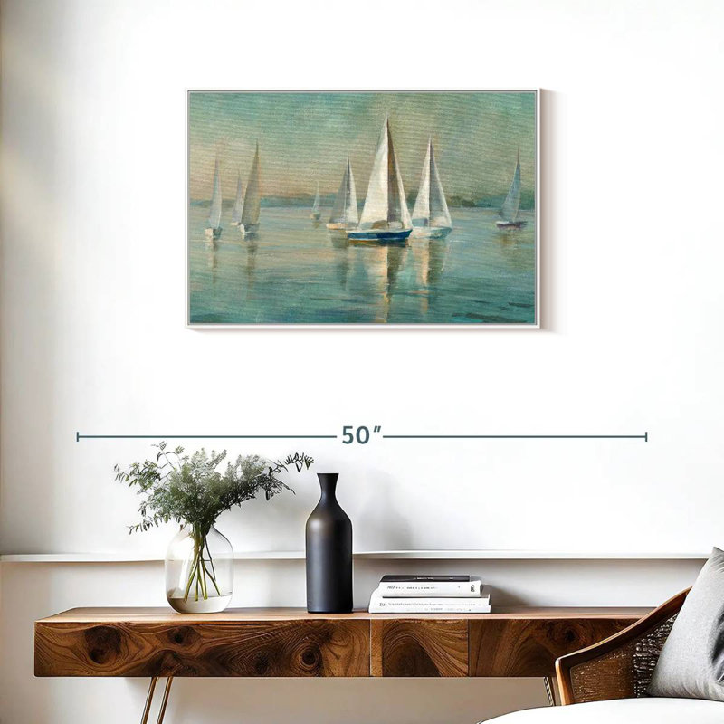 Voiliers au lever du soleil, Cadre flottant blanc, 31 po x 21 po