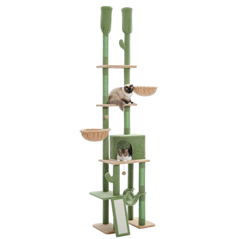 Large Green and Beige Adjustable Height Cactus Cat Tree Tower