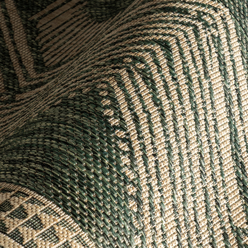 Tribal Indoor/Outdoor Area Rug, Rectangle 10' x 14', Green/Ivory
