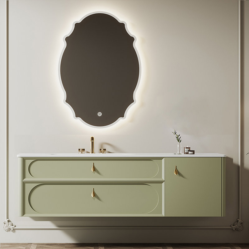 Armoire de salle de bain de style rétro français simple, Vert, H 19,69 po x l 55,12 po x P 21,65 po