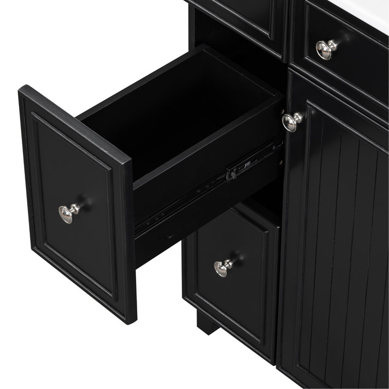 Meuble-lavabo de 24 pouces avec lavabo en céramique, idéal pour les petites salles de bain, Noir