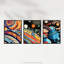 Space Cosmos Planets Abstract Comic Book Style Kids Bedroom - 3 Piece No Frame Print Set-1258847042