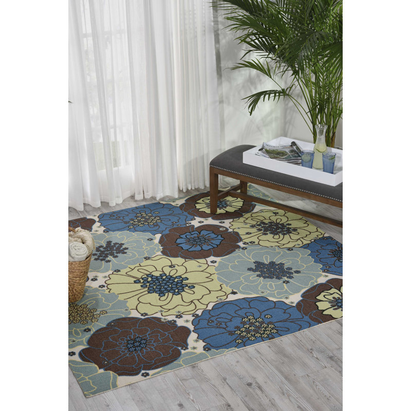Tapis d'intérieur / extérieur bleu clair Bertran, Rectangle 10 pi x 13 pi