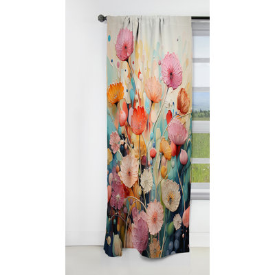Panneau de rideau botanique, décor occultant printanier - charmantes prairies roses et orange