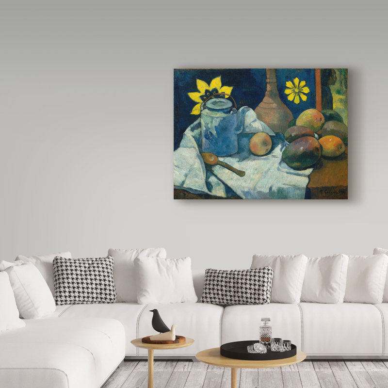 «With Teapot and Fruit», reproduction de peinture à l'huile sur toile tendue, H 14 po x l 19 po x P 2 po