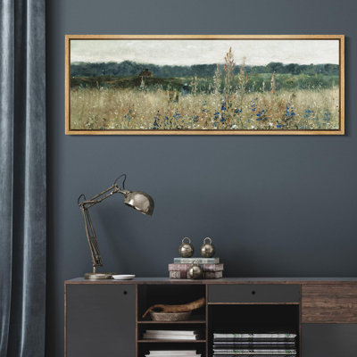 «Rustic Countryside Field Wildflowers Vintage Countryside Nature Landscape», reproduction d'art sur toile