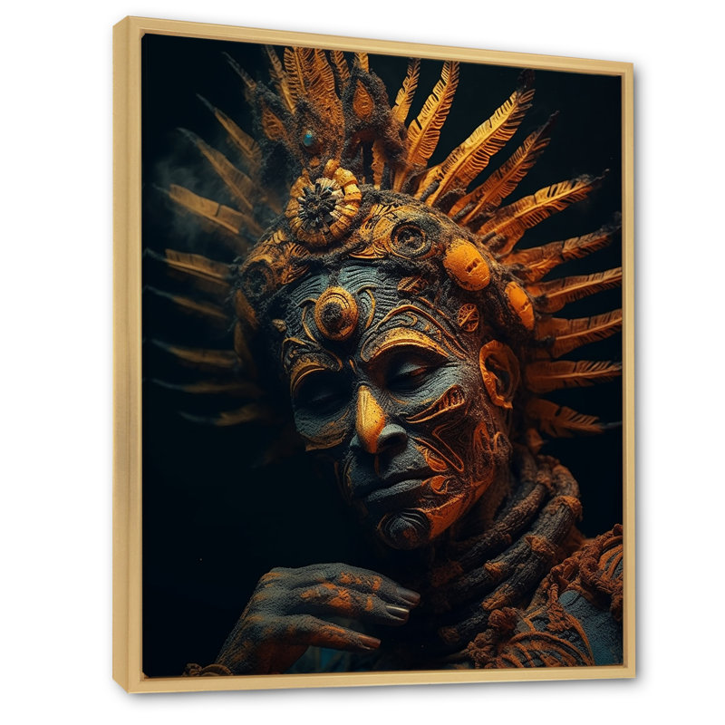 «Majestic Glam Shaman» sur toile, Cadre flottant brun, H 40 po x l 30 po x P 1,5 po