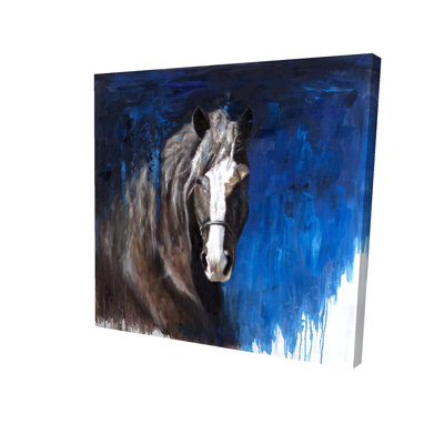 Toile brune cheval bleu | Art mural animalier