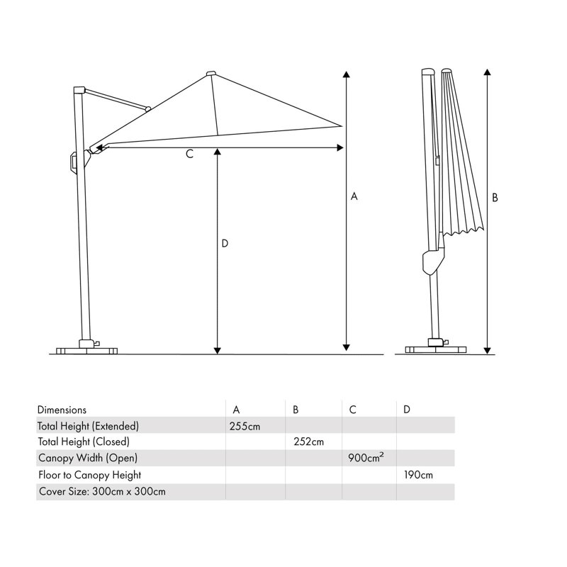 Aariyana 3m LED Lighting Square Parasol, Grey, Anthracite