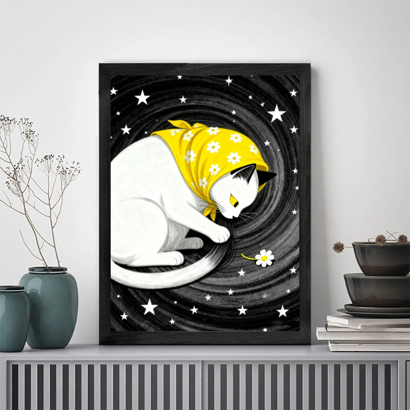 Art mural rétro noir dans le chaos de la lumière des étoiles, impressions encadrées de style rétro, H 17 po x l 13 po