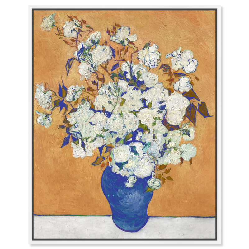 Vincent Van Gogh - Roses, fleurs de 1890 - Peinture sur toile, H 45 po x l 36 po, Toile blanche encadrée